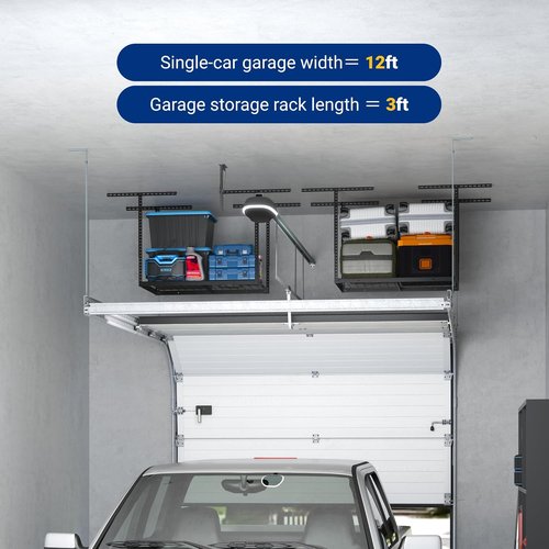 FLEXIMOUNTS 2x3 Overhead Garage Storage Rack - Adjustable Heavy-Duty Metal Ceiling Organizer | 155lbs Capacity, Black