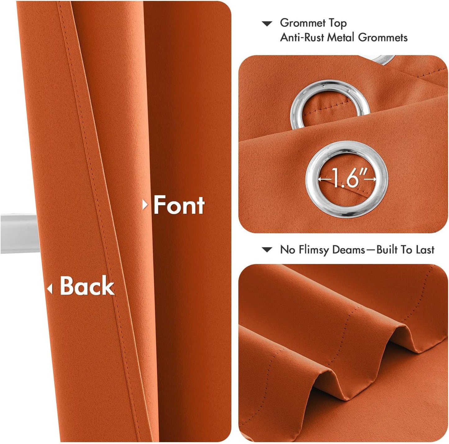MIULEE Orange Blackout Curtains - Thermal Insulated Room Darkening Drapes | 40 x 54 Inches, 2 Panels