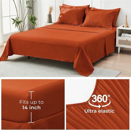 HYMOKEGE Comforter Set - Luxury 7-Piece All-Season Bedding in Burnt Orange | Full Size Seersucker Design