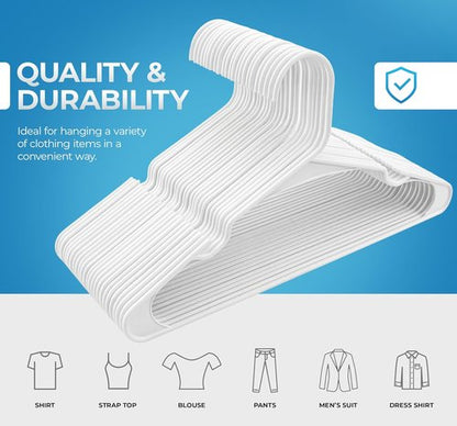Beddora Plastic Hangers - 20 Pack White Clothes Hangers for Closet Organization & Space-Saving Design