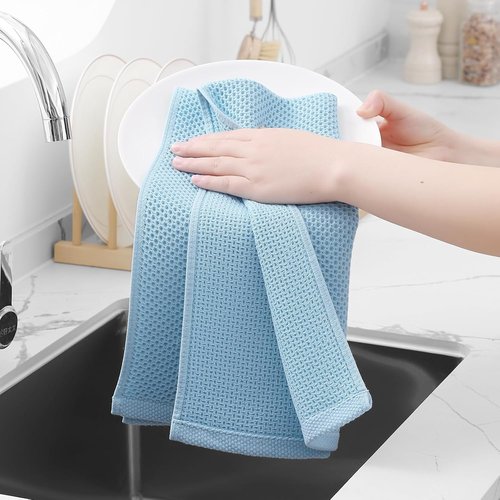 Homaxy 100% Cotton Waffle Weave Dish Towels - Ultra Soft & Absorbent, Quick Drying | 13 x 28 Inches, 8-Pack, Sky Blue