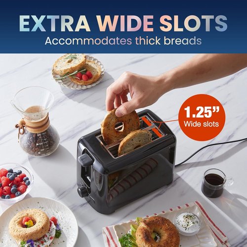 Elite Gourmet Cool Touch Toaster - 6 Temperature Settings & Extra Wide Slots for Bagels, Black