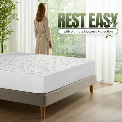 Utopia Bedding Waterproof Mattress Protector - Queen Size Bamboo Viscose Cooling Cover | Soft & Breathable with 17-Inch Deep Pockets