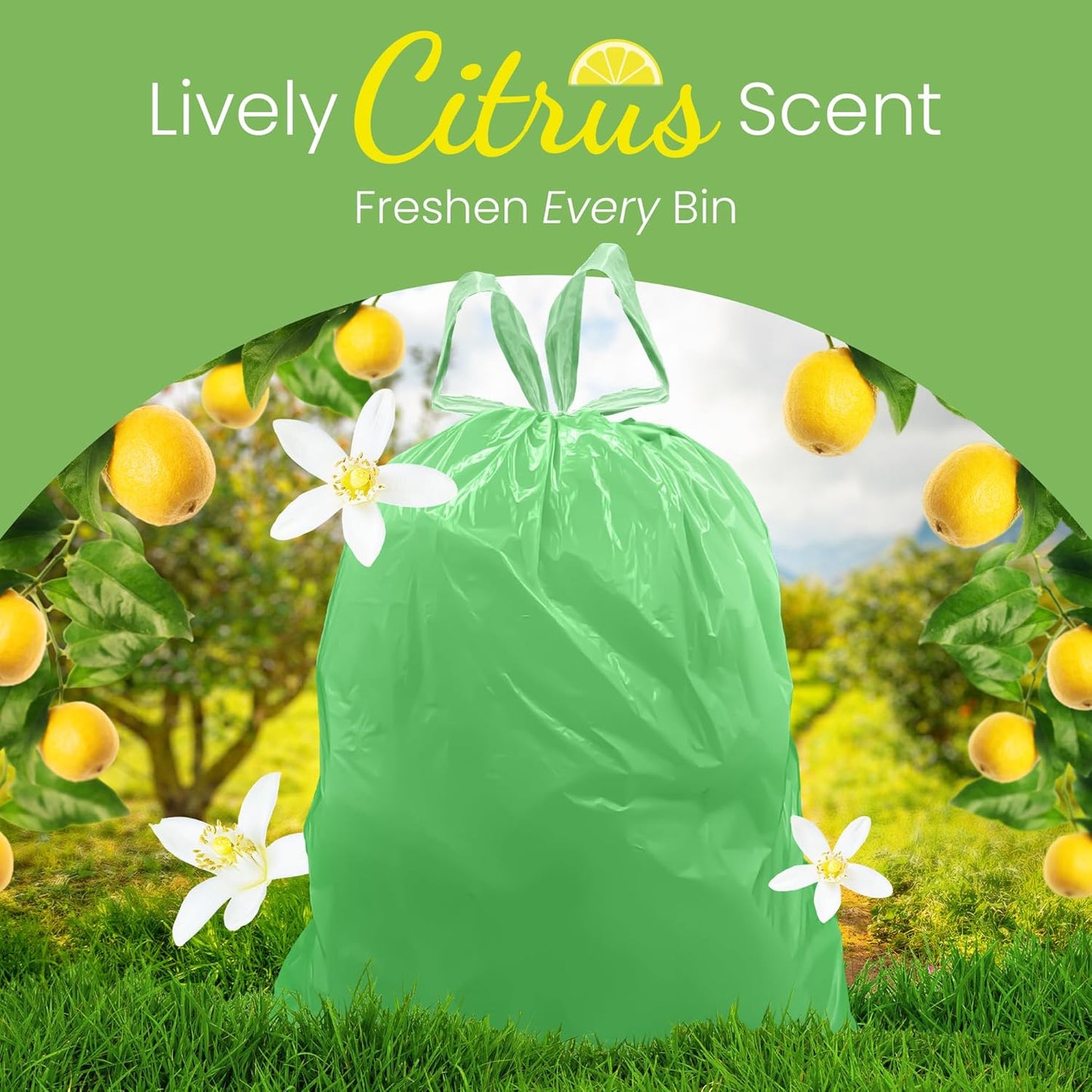 Reli. Citrus Scented Drawstring Trash Bags - 4 Gallon, 100 Count | Ideal for Bathroom Use