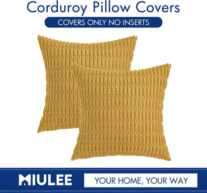MIULEE Corduroy Throw Pillow Covers - Soft Boho Striped Design | 18x18 Inch Yellow Decor for Sofa & Bed
