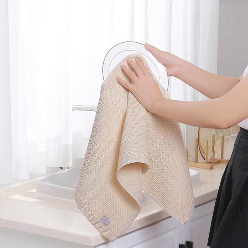 Homaxy Kitchen Dish Towels - 100% Cotton Waffle Weave, Ultra Soft & Absorbent, 13 x 28 Inches, 12-Pack, Beige
