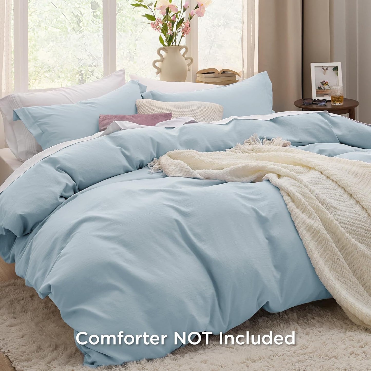 Bedsure Sky Blue Duvet Cover Set - Extra Soft Prewashed Cotton-Like Polyester | Twin/Twin XL Size, 2 Pieces