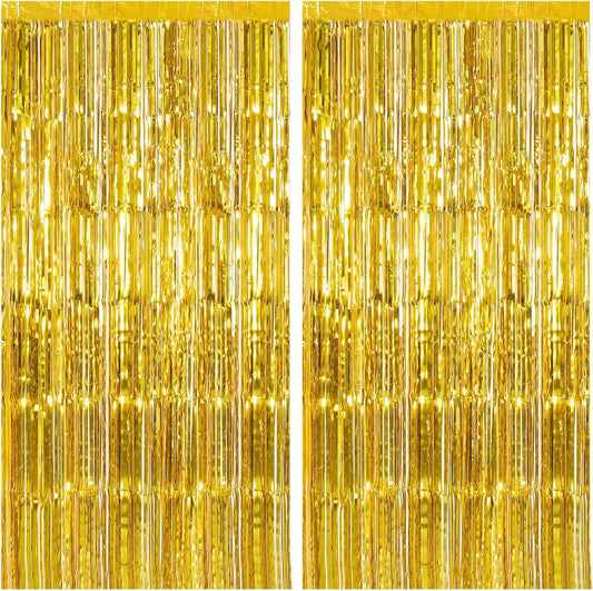 Skiennix Gold Backdrop Foil Curtain - 2 Pack Streamers for Birthday & Party Decorations | Photo Booth Props