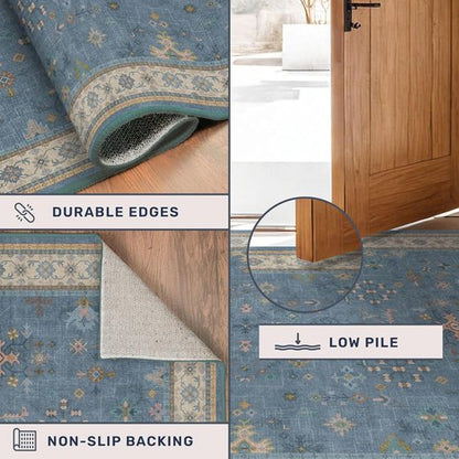 Hazo Haus Non-Slip 10ft Hallway Runner Rug - Washable & Waterproof Blue 2x10 Kitchen Mat | Modern Boho Design