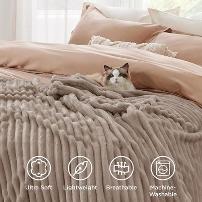 Bedsure GentleSoft Light Brown Fleece Blanket - Cozy 60x80 Inch Throw for Couch & Home Decor