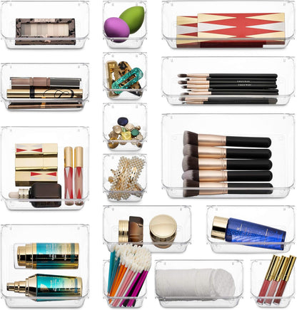 Seseno 25 PCS Clear Plastic Drawer Organizers - Versatile Storage Bins for Makeup, Kitchen & Office Accessories