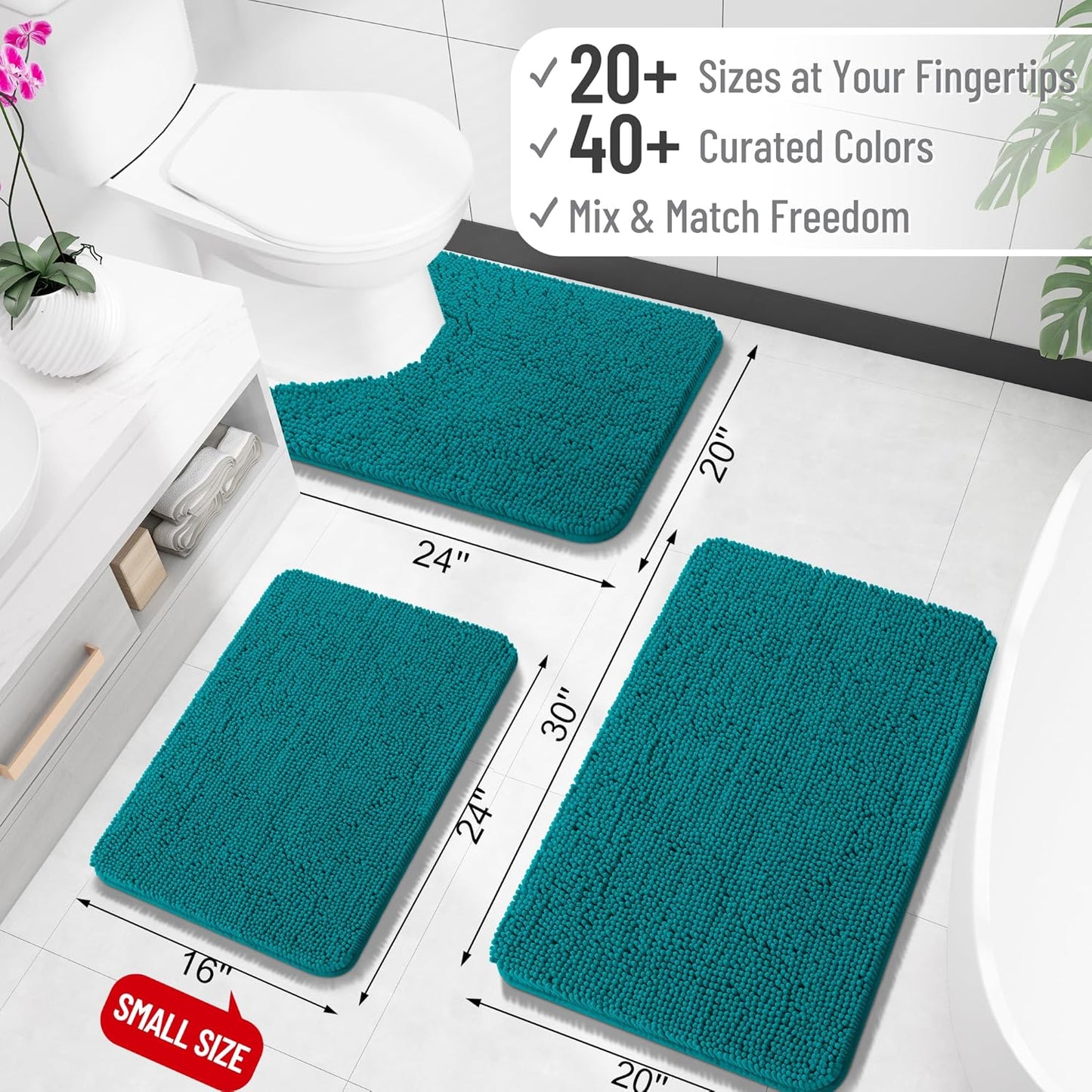 OLANLY Large Bathroom Rugs - Extra Soft Chenille Bath Mats | Quick Dry, Machine Washable, 47x32, Deep Lake