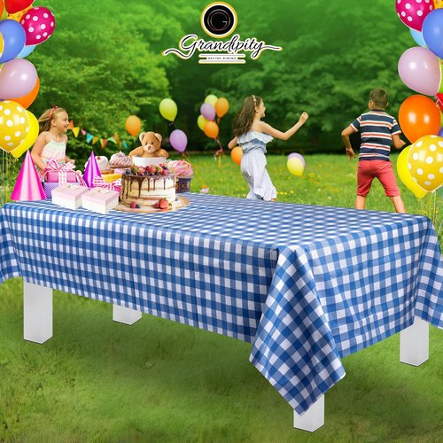 Grandipity Disposable Blue Gingham Checkered Table Cloths - Premium 54in x 108in for Rectangle Tables (6 Pk)