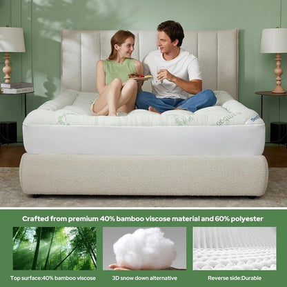 BEDLORE Twin Mattress Topper - Soft Bamboo Viscose Pillow Top for 6"-15" Mattresses | Breathable Comfort & Back Pain Relief