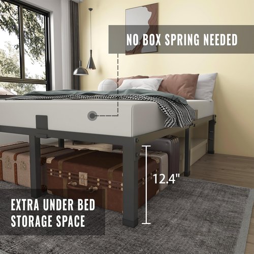 MAF 14 Inch Metal Platform Twin Bed Frames, Heavy Duty Black Bed Frame with Steel Slats Support, No Box Spring Needed, Noise Free, Non-Slip, Easy Assembly
