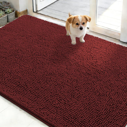 OLANLY Dog Door Mat - Absorbent Non-Slip Mud Mat for Muddy Paws | 48x30, Quick Dry Chenille, Caramel Russet