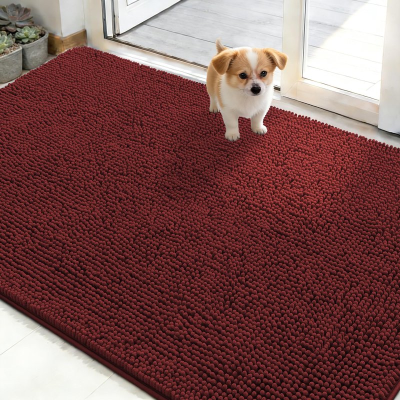 OLANLY Dog Door Mat for Muddy Paws 50x30, Absorbs Moisture and Dirt, Absorbent Non-Slip Washable Doormat, Quick Dry Chenille Mud Mat, Entry Indoor Entryway Carpet for Inside Floor, Caramel Russet