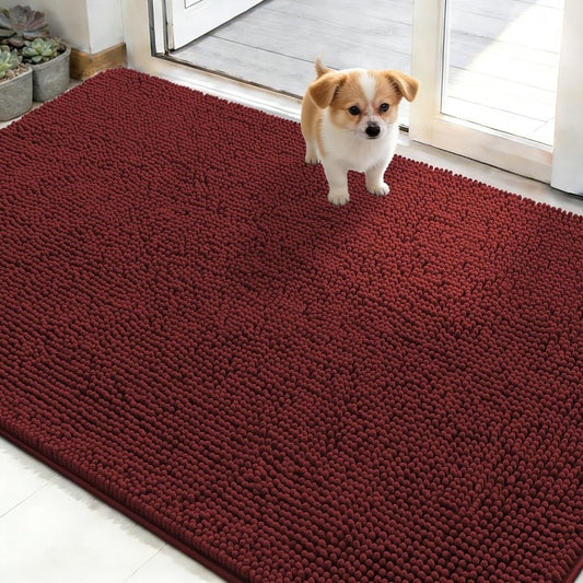 OLANLY Dog Door Mat for Muddy Paws 50x30, Absorbs Moisture and Dirt, Absorbent Non-Slip Washable Doormat, Quick Dry Chenille Mud Mat, Entry Indoor Entryway Carpet for Inside Floor, Caramel Russet
