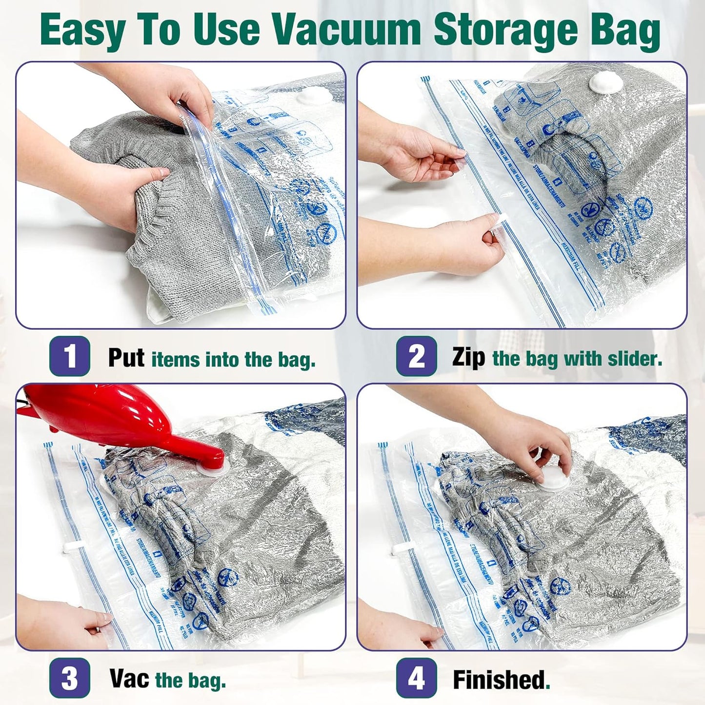 Skiennix Vacuum Storage Bags - 10 Medium Space Saver Seal Bags for Clothes with Travel Pump