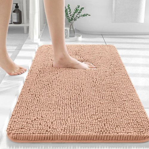 OLANLY Bathroom Rugs 44x32, Extra Soft Absorbent Chenille Bath Rugs, Rubber Backing Quick Dry, Machine Washable Bath Mats for Bathroom Floor, Tub and Shower, Home Decor Accessories, Peach