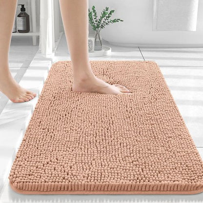 OLANLY Bathroom Rugs 44x32, Extra Soft Absorbent Chenille Bath Rugs, Rubber Backing Quick Dry, Machine Washable Bath Mats for Bathroom Floor, Tub and Shower, Home Decor Accessories, Peach