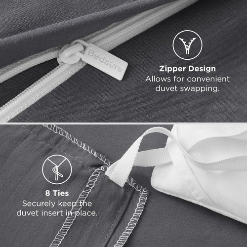 Bedsure Dark Grey Oversized Queen Duvet Cover - 3 Pieces Prewashed Cotton-Like Polyester Extra Soft Bedding Set, Includes 1 Duvet Cover 98x98 Inches with Zipper Closure & 2 Pillow Shams, No Comforter