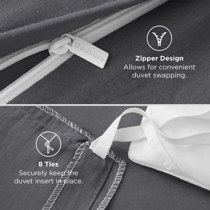 Bedsure Dark Grey Duvet Cover King Size - 3 Pieces Prewashed Cotton-Like Polyester Extra Soft Bedding Set, Includes 1 Duvet Cover 104x90 Inches with Zipper Closure & 2 Pillow Shams, No Comforter