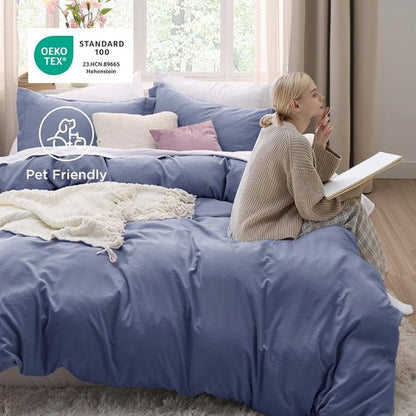 Bedsure Slate Blue Duvet Cover - Extra Soft 3-Piece Queen Bedding Set | 90x90 Inches with Zipper Closure