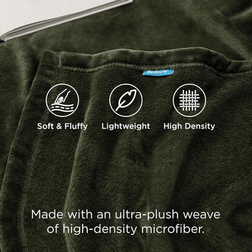 Bedsure Fleece Blanket - Soft Olive Green Queen Size Plush Microfiber, 90x90 Inches for Cozy Comfort