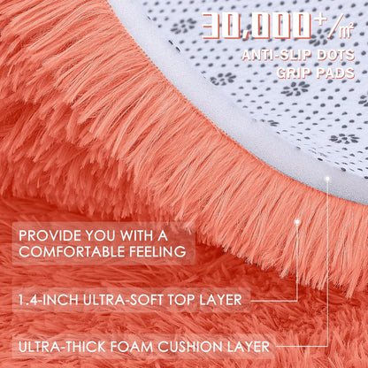 OLANLY Round Coral Red Area Rug - Soft, Machine Washable 3 ft Shaggy Carpet for Bedroom & Living Room Decor