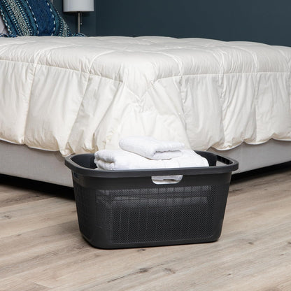Mind Reader 40L Laundry Basket - Stylish Linen Design Clothes Hamper with Handles | Black
