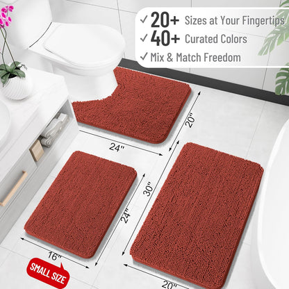 OLANLY Large Bathroom Rugs - Soft Absorbent Chenille Bath Mats | Quick-Dry Rubber Backing, Rustic Terracotta 40x32