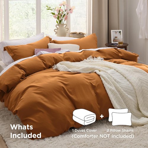 Bedsure Honey Ginger Duvet Cover - Extra Soft Queen Size Bedding Set with Zipper Closure & 2 Pillow Shams