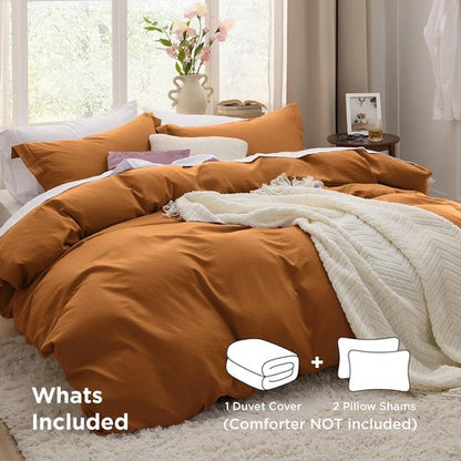 Bedsure Honey Ginger Duvet Cover - Extra Soft Queen Size Bedding Set with Zipper Closure & 2 Pillow Shams