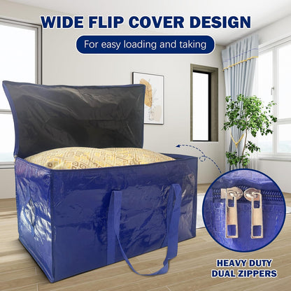 Skiennix Extra Heavy Duty Moving Bags - 12 Pack with Strong Zipper & Handles | 33 Gallon Dark Blue Storage Totes