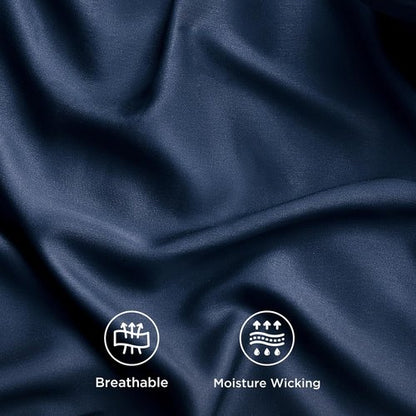 Bedsure King Size Cooling Sheets Set - Breathable Rayon from Bamboo, Soft & Luxurious, Deep Pocket Navy