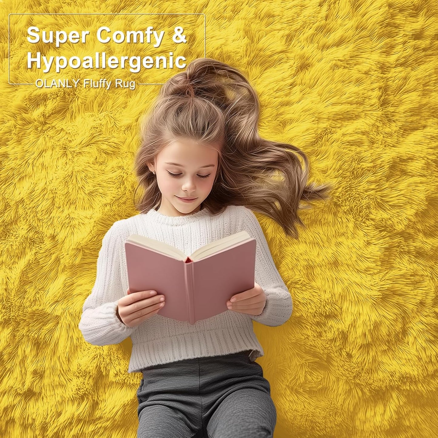OLANLY Large Area Rug - Soft Fluffy Shaggy Carpet for Living Room & Bedroom | Machine Washable, Yellow