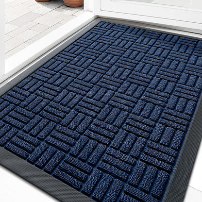 OLANLY Heavy-Duty Front Door Mat - Absorbent Non-Slip Natural Rubber | 29.5x17, Navy Blue