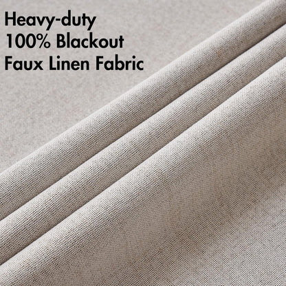 MIULEE 100% Blackout Linen Textured Curtains - Thermal Insulated Ivory Drapes | 52 x 132 Inch (2 Panels)