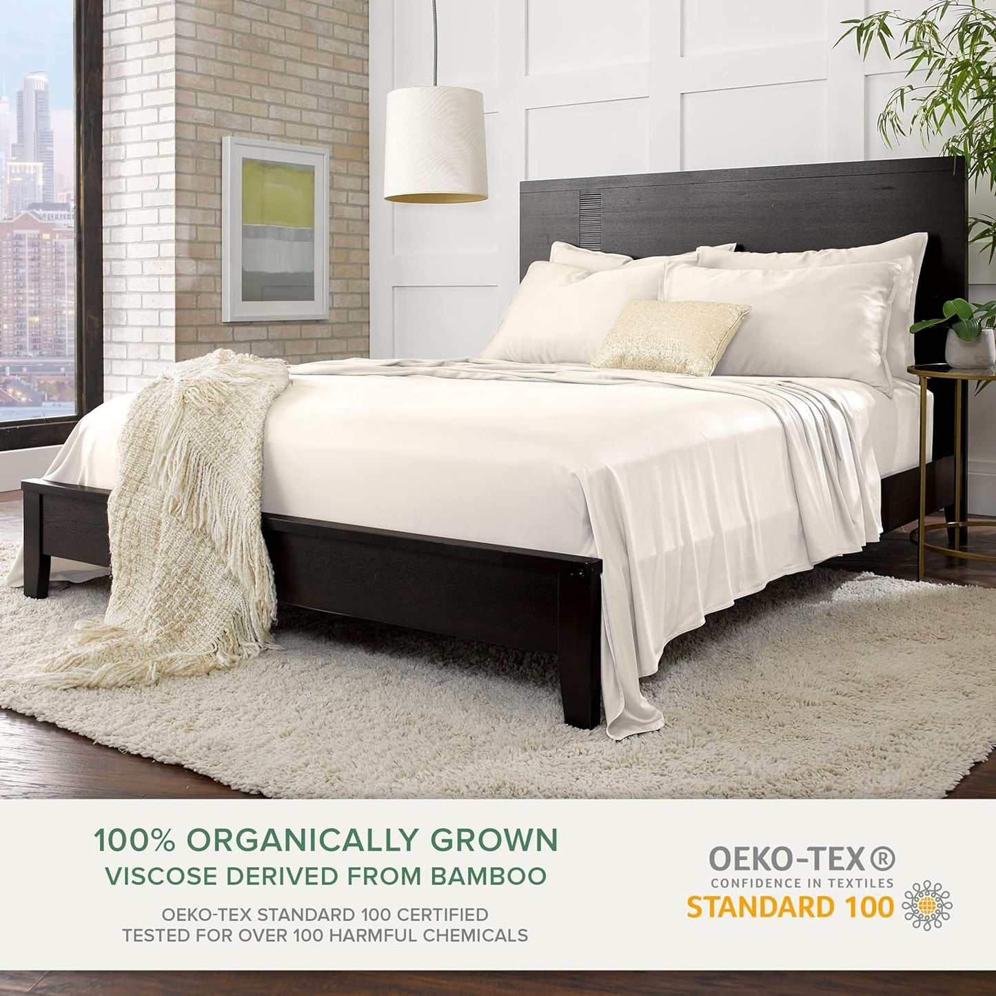 Pure Bamboo Split King Sheets - 100% Organic Viscose Bed Sheet Set, Soft & Cooling, Ivory