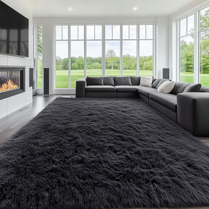 OLANLY Large Area Rug - Soft Fluffy Shaggy Carpet for Living Room & Bedroom | 10x14, Black