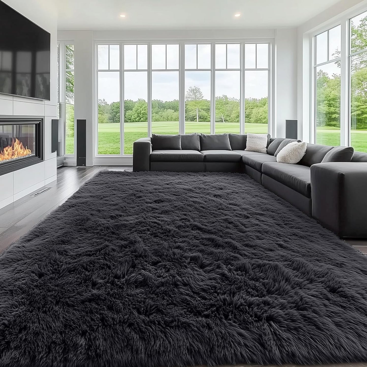 OLANLY Large Area Rug - Soft Fluffy Shaggy Carpet for Living Room & Bedroom | 9x12 ft, Black