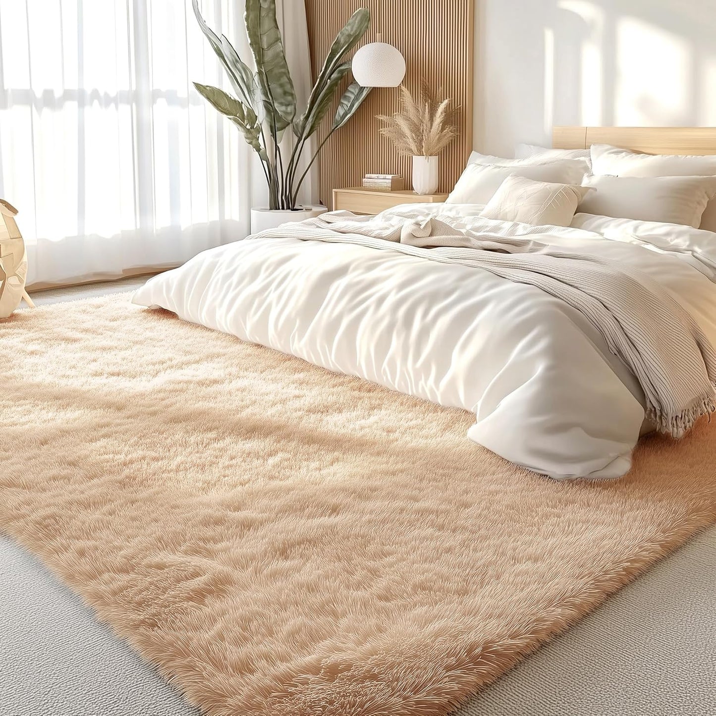 OLANLY Large Area Rug - Soft Fluffy Shaggy Carpet for Living Room & Bedroom | 7x10 ft, Beige