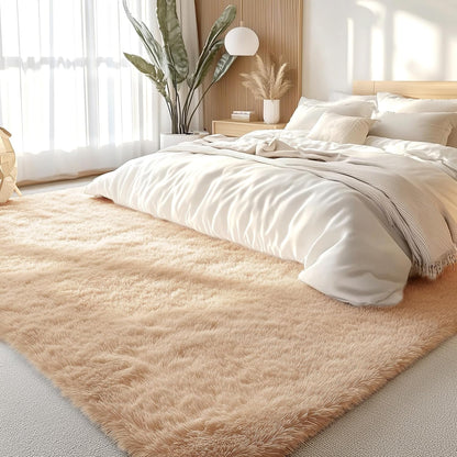OLANLY Large Area Rug - Soft Fluffy Shaggy Carpet for Living Room & Bedroom | 7x10 ft, Beige