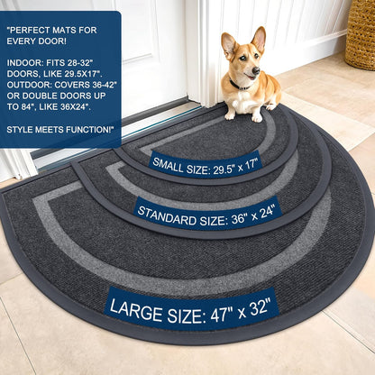 OLANLY Half Circle Door Mat - Waterproof All-Season Indoor/Outdoor Welcome Mat | Easy Clean, 29.5x17, Grey