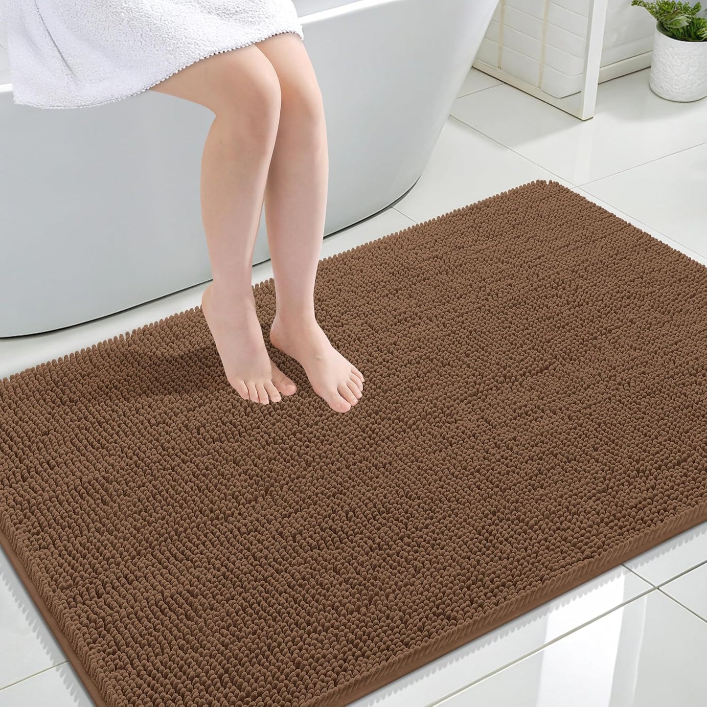 OLANLY Large Bath Rugs - Extra Soft Chenille, Quick Dry & Machine Washable | Mocha 47x32
