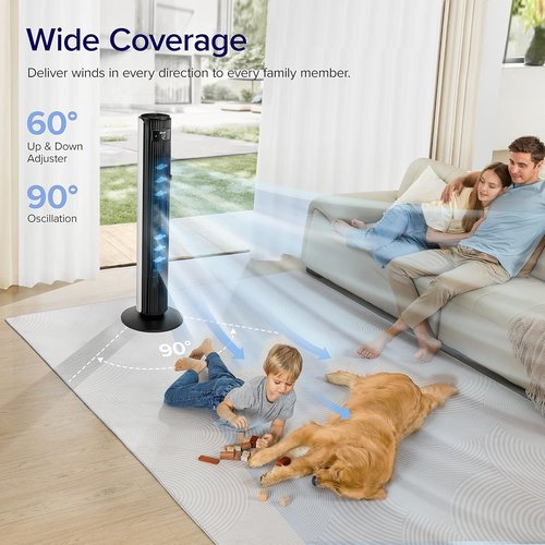 LEVOIT Classic 42-Inch Tower Fan - 1252 CFM Powerful Cooling with 12 Speeds, 90° Oscillation & Remote Control