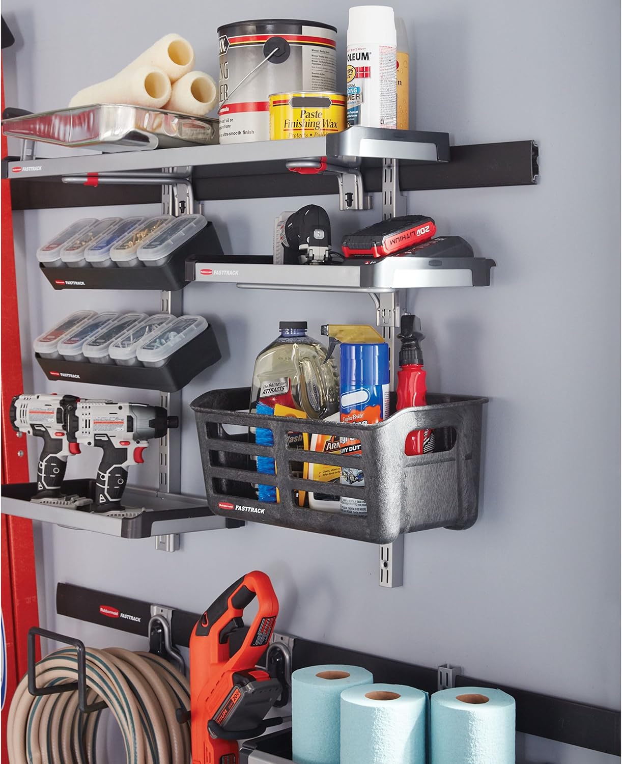 Rubbermaid FastTrack Rail Bench Blox Kit - Efficient Garage Organization System for Tools & Supplies