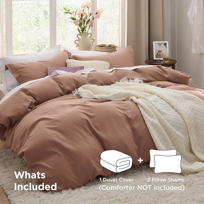 Bedsure California King Duvet Cover - Extra Soft Mocha Mousse Prewashed Cotton-Like Polyester Set | Includes 1 Duvet Cover 104''x98'' & 2 Pillow Shams
