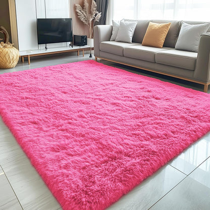 OLANLY Large Area Rug - Soft Fluffy Shaggy Carpet for Living Room & Bedroom | 8x10, Hot Pink